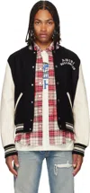 Amiri Mens Hollywood Embroidered-text Wool-leather Blend Bomber Jacket Black Xl