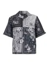 Amiri Black And White Bowling Shirt With Floral Bandana Print In Multicolor