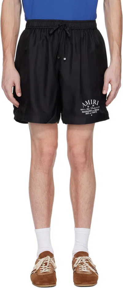 Amiri Mens Black Arts District Brand-print Silk Shorts
