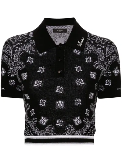 Amiri Bandana Jacquard Polo Top In Black