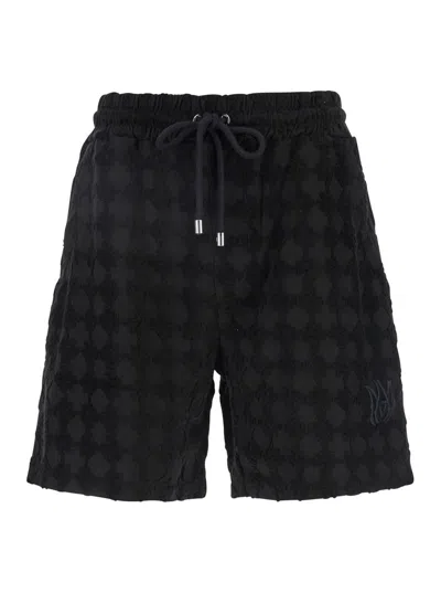 Amiri Black Bermuda Shorts With All-over Ma Quads Motif And Embroidered Logo On The Front In Cotton Blend 