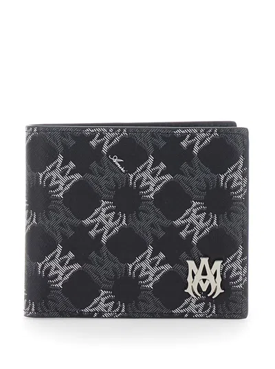 Amiri Black Bi-fold Wallet With All-over Logo In Ecoleather Man