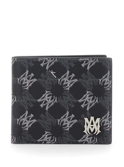 Amiri Black Bi-fold Wallet With All-over Logo In Ecoleather Man