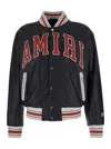 Amiri Black Bomber Jacket With Logo Patch In Leather Man In Black
