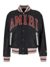 Amiri Black Bomber Jacket With Logo Patch In Leather Man In Multicolor