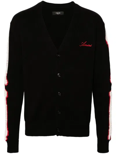 Amiri Bones Intarsia-knit Cardigan In Black