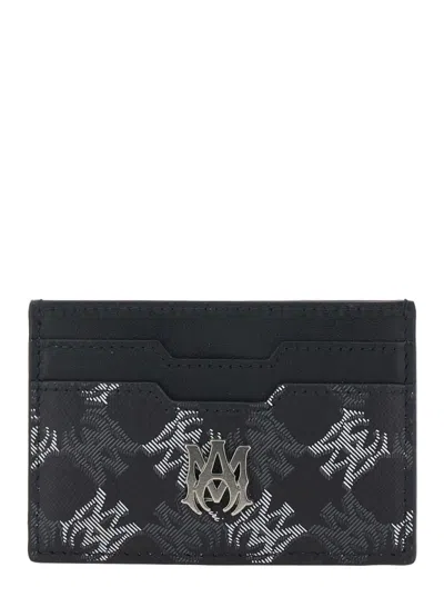 Amiri Black Card Holder With All-over Logo In Leather Woman In Red