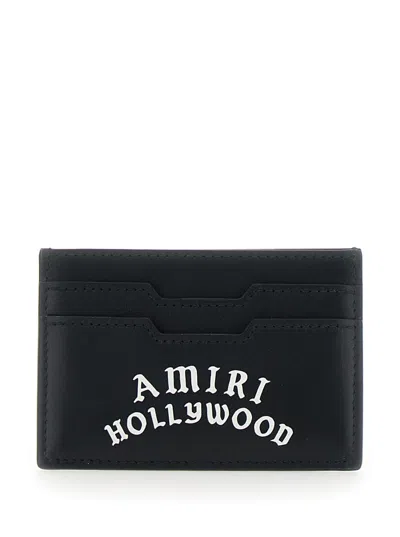 AMIRI BLACK CARD HOLDER WITH LOGO LETTERING ON THE FRONT AND EMBOSSED LOGO ON THE REAR IN LEATHER MAN