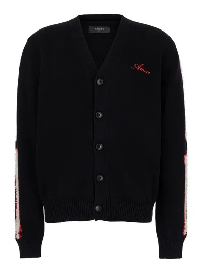 AMIRI BLACK CARDIGAN WITH BONES MOTIF AND LOGO IN COTTON MAN