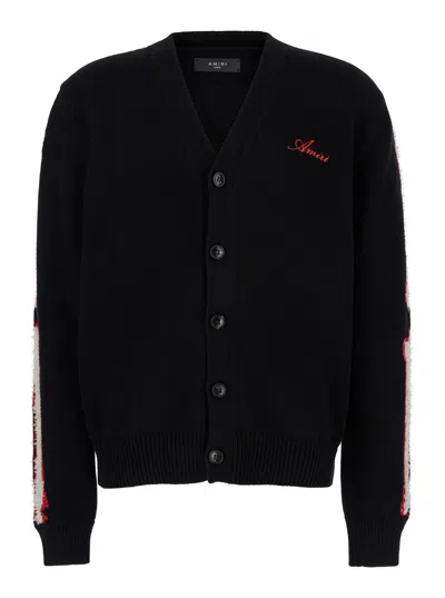 AMIRI AMIRI MEN BLACK CARDIGAN WITH BONES MOTIF AND LOGO IN COTTON MAN