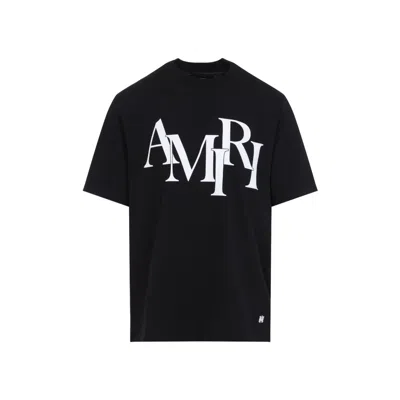 AMIRI MEN BLACK COTTON STAGGERED LOGO T-SHIRT, XL LUXURY T-SHIRTS FOR MEN DARVEYS