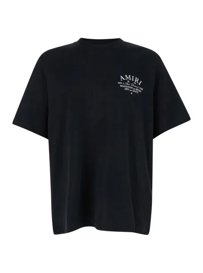 Amiri Black Crewneck T-shirt With  Arts District Logo Print In Cotton Man In Blue