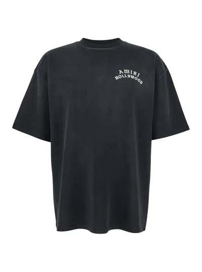 AMIRI BLACK CREWNECK T-SHIRT WITH LOGO LETTERING ON FRONT AND REAR IN COTTON MAN