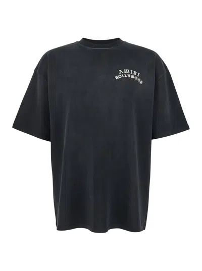 Amiri Black Crewneck T-shirt With Logo Lettering On Front And Rear In Cotton Man