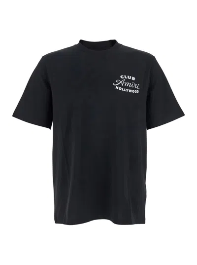 AMIRI BLACK CREWNECK T-SHIRT WITH LOGO LETTERING ON THE FRONT AND MAXI LOGO PRINT ON THE REAR IN COTTON MA