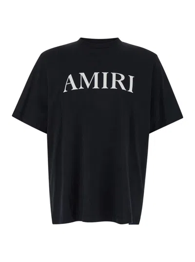 AMIRI BLACK CREWNECK T-SHIRT WITH LOGO LETTERING PRINT ON THE FRONT