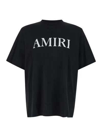 AMIRI AMIRI BLACK CREWNECK T-SHIRT WITH LOGO LETTERING PRINT ON THE FRONT IN COTTON MAN