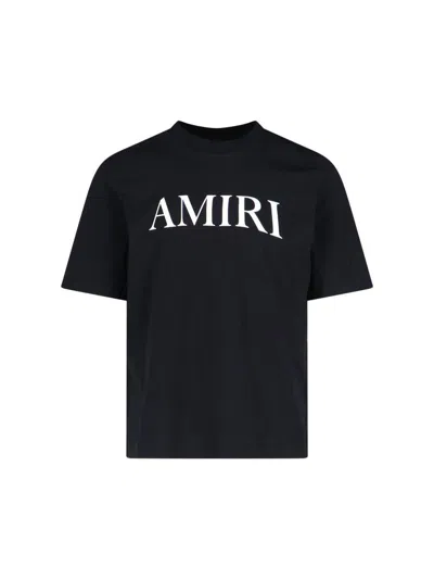 Amiri Black Crewneck T-shirt With Logo Lettering Print On The Front In Cotton Man