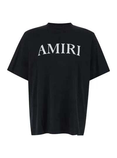 AMIRI BLACK CREWNECK T-SHIRT WITH LOGO LETTERING PRINT ON THE FRONT IN COTTON MAN