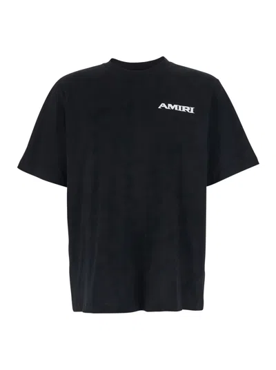 Amiri Black Crewneck T-shirt With Logo Lettering Print On The Front In Cotton Man In Burgundy