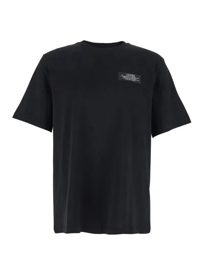Amiri Black Crewneck T-shirt With Logo Patch On The Front And Maxi Logo Print On The Rear In Cotton Man