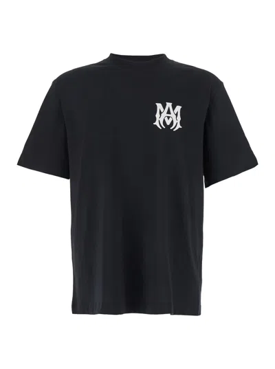 AMIRI BLACK CREWNECK T-SHIRT WITH LOGO PRINT ON THE FRONT AND LOGO LETTERING ON THE REAR IN COTTON MAN