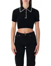 Amiri Cropped Polo Knit Top With Ribbed Texture In Black