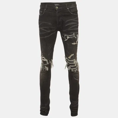 Pre-owned Amiri Black Denim Distressed Skirt Jeans M/waist 32"