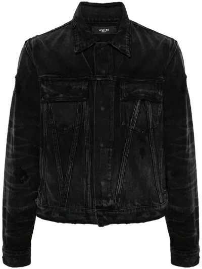 Amiri Faded Panelled Denim Jacket In Schwarz