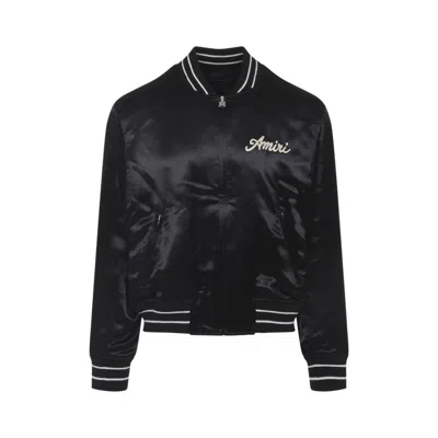 AMIRI BLACK EMBROIDERED LOGO BOMBER JACKET