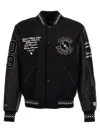 Amiri Logo Graphic Embroidered Crop Varsity Jacket In Blackwhite