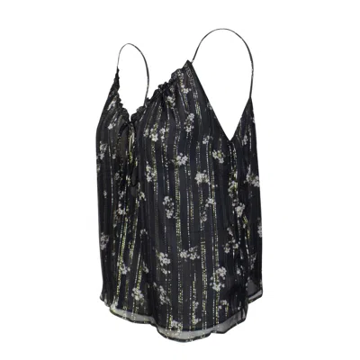 Amiri Floral Printed Silk Chiffon Top In Black
