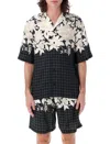 Amiri 'garden' Black Bowling Shirt With Cuban Collar And All-over Floral Print In Black
