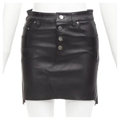 Pre-owned Amiri Black Genuine Leather High Low Back Pockets Mini Skirt Us0 Xs