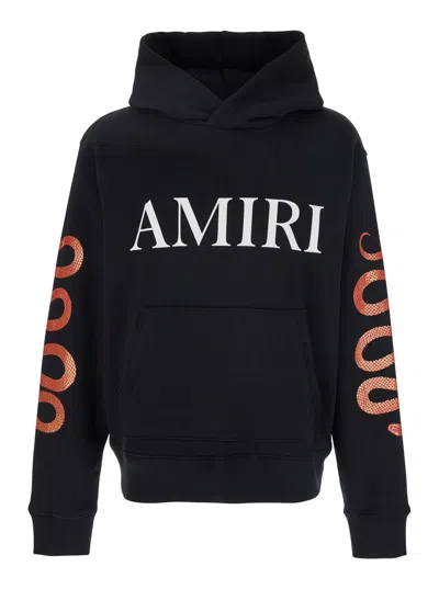 AMIRI BLACK HOODIE WITH MAXI LOGO LETTERING ON THE FRONT AND SNAKE PRINT ON THE SLEEVES IN COTTON MAN