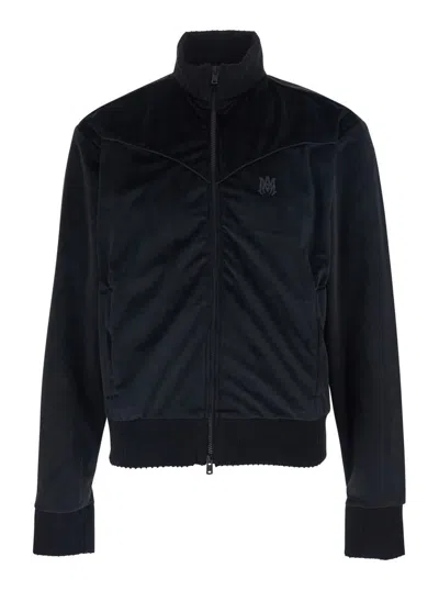 Amiri Men Black Jacket With High Neck And Logo Embroidery On The Front In Velvet Man In Multi