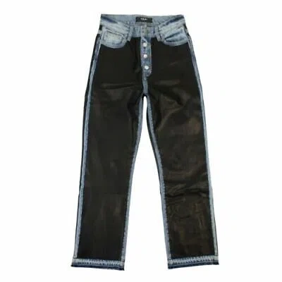 Pre-owned Amiri Black Leather And Denim Straight Jeans Pants Size 25 $1750