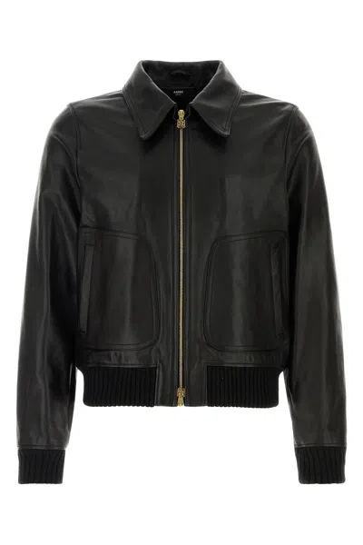 Amiri Leather Jacket Front Pockets Cuffs Hem Ribbed In Black