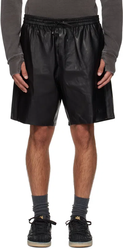 Amiri Straight-leg Logo-embossed Leather Drawstring Shorts In Black