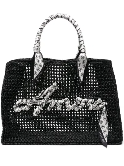 Amiri Black Logo-appliqué Raffia Tote Bag In 001 Black