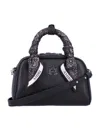 Amiri Mini Calfskin Bowling Bag With Paisley Print Scarf In Black