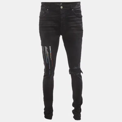 Pre-owned Amiri Black Logo Paint Drip Distressed Denim Jeans Xl/waist 34"