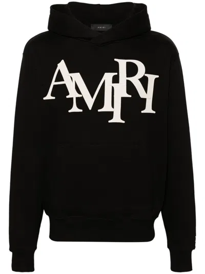 Amiri Staggered Logo-patches Hoodie In Schwarz