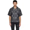 Amiri Silk Bowling Shirt With Cuban Collar And All-over Geometric Print In Black