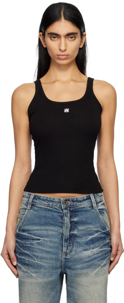 Amiri Black 'ma' Embroidered Ribbed Tank Top