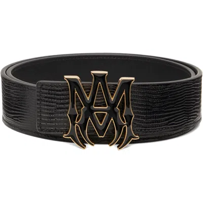 Amiri Black 'ma' Lizard Belt In Black Gold