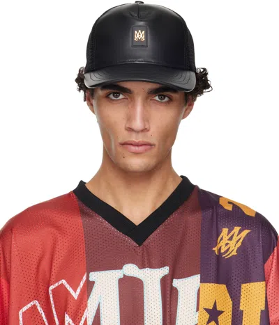 Amiri Black Ma Patch Leather Trucker Cap