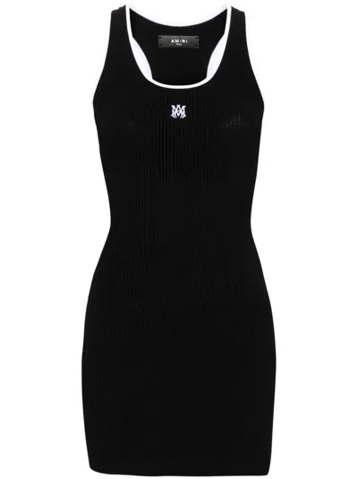 Amiri Ma Embroidered Ribbed Racerback Mini Dress In Black