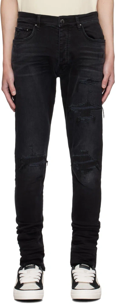 Amiri Black Ma Varsity Repair Jeans In Vintage Black