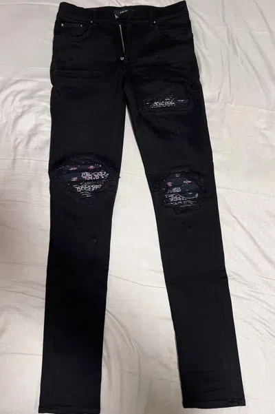 Pre-owned Amiri Black Mx1 Red Cashew Flower Jeans